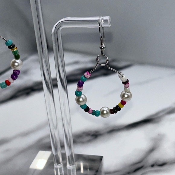 Multicolor Beaded Hoop Earrings - Picture 1 of 3